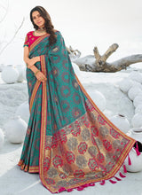 Load image into Gallery viewer, amazing green color silk weave with lace border saree
