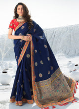Load image into Gallery viewer, fantastic pink and orange silk weave with lace border saree
