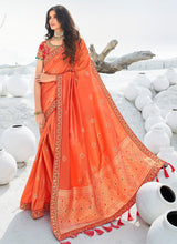 Load image into Gallery viewer, ravishing orange color lace border silk weave saree
