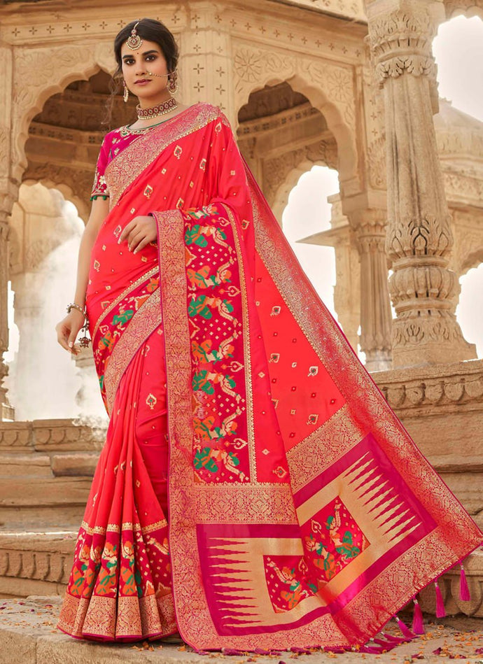 Graceful Pink Color Wedding Wear Silk Weave Saree