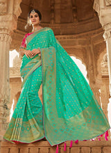 Load image into Gallery viewer, Traditional turquois green color silk weave saree
