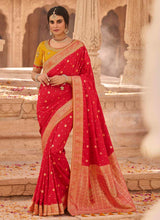 Load image into Gallery viewer, glamorous red color wedding wear silk weave saree
