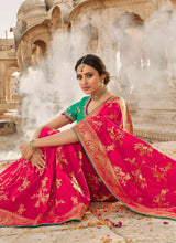Load image into Gallery viewer, trendy rani pink color wedding wear silk weave saree
