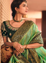 Load image into Gallery viewer, Shop now Silk Material Green Color Silk Weave Half And Half Saree
