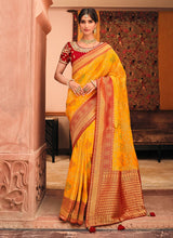 Load image into Gallery viewer, Mustard Yellow Color Silk Material Silk Weave Half And Half Saree
