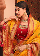 Load image into Gallery viewer, Shop Mustard Yellow Color Silk Material Silk Weave Half And Half Saree
