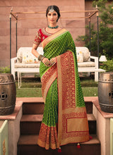 Load image into Gallery viewer, Silk Weave Work Silk Fabric Green Color Half And Half Saree
