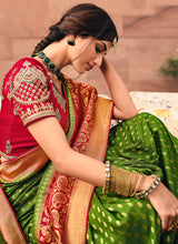 Load image into Gallery viewer, Order Silk Weave Work Silk Fabric Green Color Half And Half Saree
