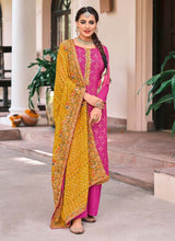 Load image into Gallery viewer, Georgette Base Sequins-Resham Work Magenta Pink Color Palazzo Suit
