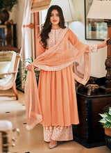 Load image into Gallery viewer, Peach Color Resham Work Georgette Fabric Palazzo Salwar Suit
