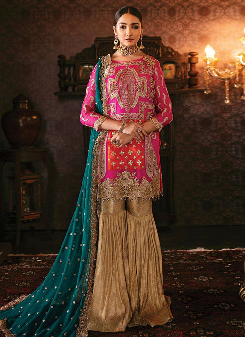 Engaging Georgette fabric Pink color Occasional wear Pakistani style Sharara suit