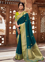 Load image into Gallery viewer, Gorgeous Teal Green color Silk base Half and Half Saree with Silk weave
