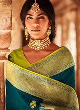 Load image into Gallery viewer, buy Gorgeous Teal Green color Silk base Half and Half Saree with Silk weave
