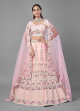 Load image into Gallery viewer, Light Pink Color Soft Net Fabric Resham Work Lehenga Choli
