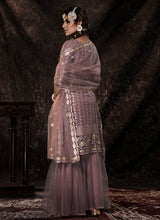 Load image into Gallery viewer, Buy Lilac Color Elbow Sleeves Sharara Suit With Fully Sequins Work

