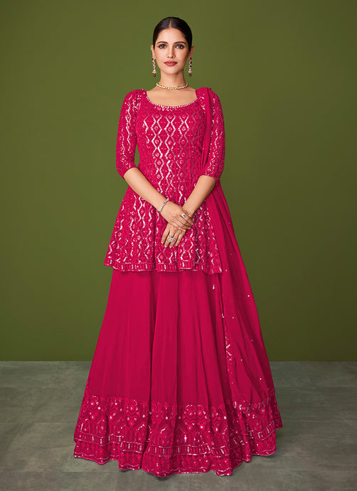 Rani Pink Color Fully Sequins Work Festive Wear Long Choli Lehenga