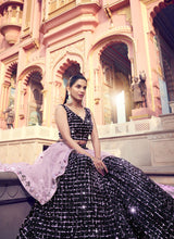 Load image into Gallery viewer, Charming black color lehenga choli with pink dupatta
