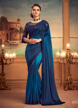 Load image into Gallery viewer, partywear Double shaded navy blue colored sequins saree

