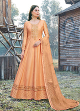 Load image into Gallery viewer, Orange Elegant silk base printed anarkali salwar kameez suit
