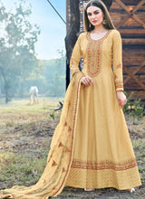 Load image into Gallery viewer, Mustard yellow Elegant silk base printed anarkali salwar kameez suit
