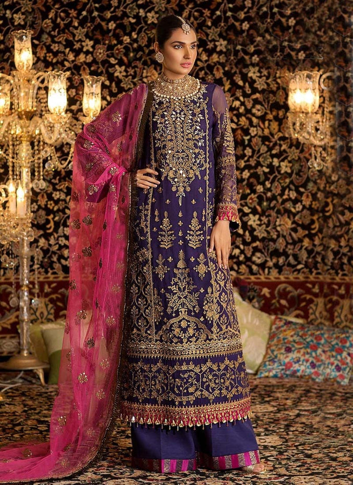 navy blue traditional wear heavy work embroidered designer straight suit