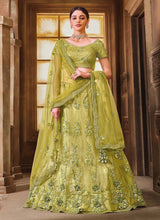 Load image into Gallery viewer, lime green colored sequins embroidery soft net base lehenga choli
