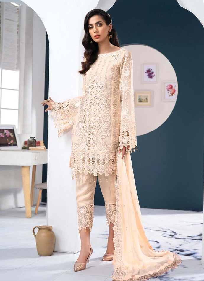 Attractive Cream color Georgette base Pant style salwar suit with dupatta