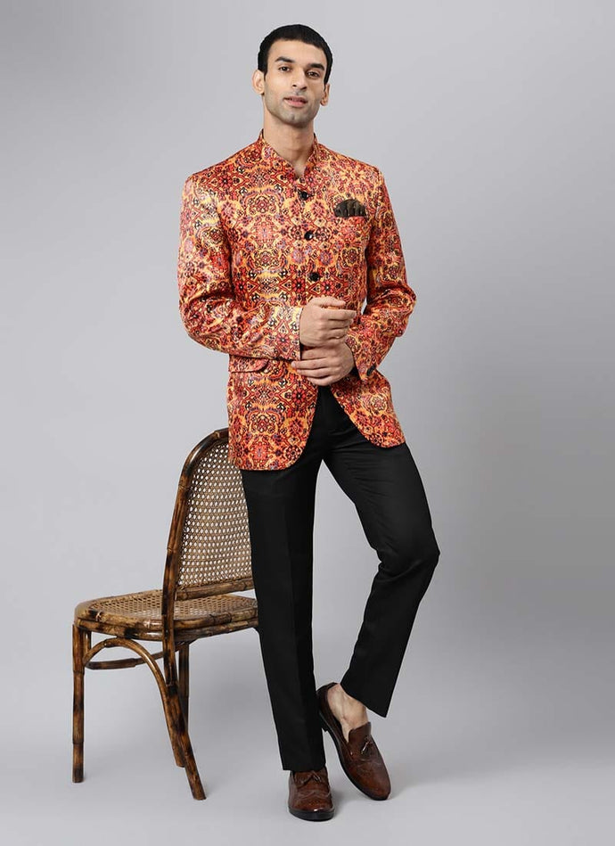 Printed Pattern Regular Fit Yellow Color Charismatic Look Jodhpuri Suit