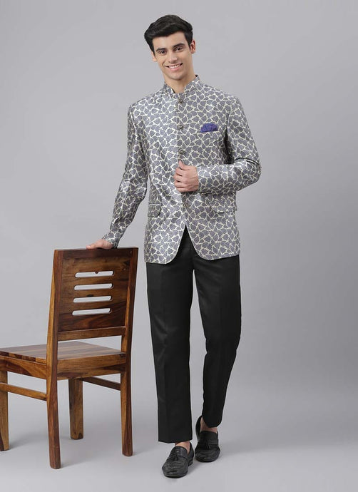 Fantastic Grey Color Polyester Viscose Base Printed Jodhpuri Suit