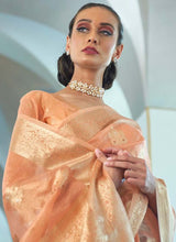 Load image into Gallery viewer, Order Peach Color Silk Weaving Organza Material Embroidered Saree
