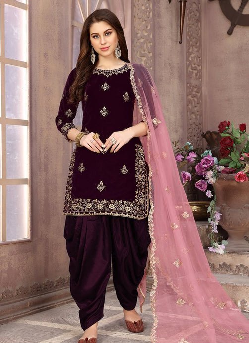 black Graceful Velvet Base Royal look Punjabi Salwar suit