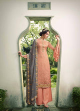 Load image into Gallery viewer, impressive peach color sequins and beads work palazzo suit
