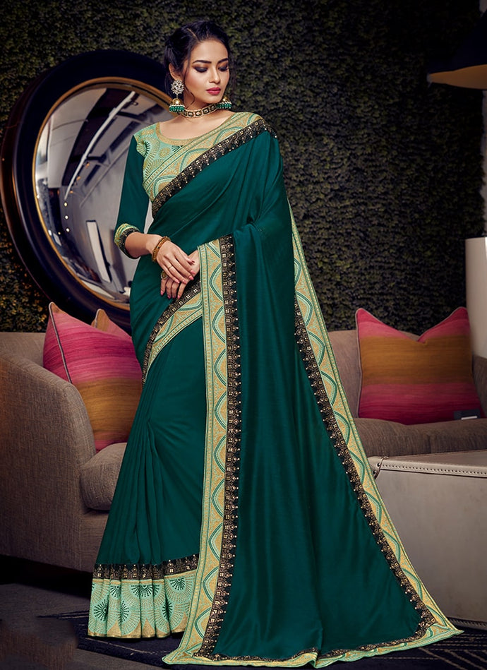 gorgeous mint and green silk base printed saree