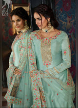 Load image into Gallery viewer, buy stylish sea green color resham and Zari work salwar suit with designer dupatta

