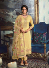 Load image into Gallery viewer, elegant yellow color heavy neck and dupatta work with Lace salwar suit
