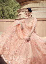 Load image into Gallery viewer, Buy Charming peach color soft net base sequins work lehenga choli
