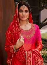 Load image into Gallery viewer, buy Orange Color Satin Fabric Zari Work Printed Palazzo Salwar Suit
