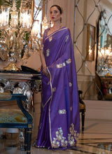 Load image into Gallery viewer, Aesthetic Purple color Silk base Saree with Silk Weave work
