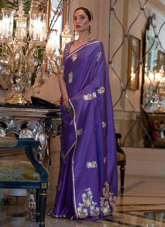 Aesthetic Purple color Silk base Saree with Silk Weave work