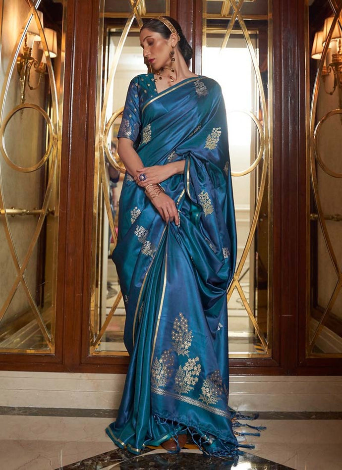 Alluring Deep Sea Blue color Silk base Silk weave work Saree