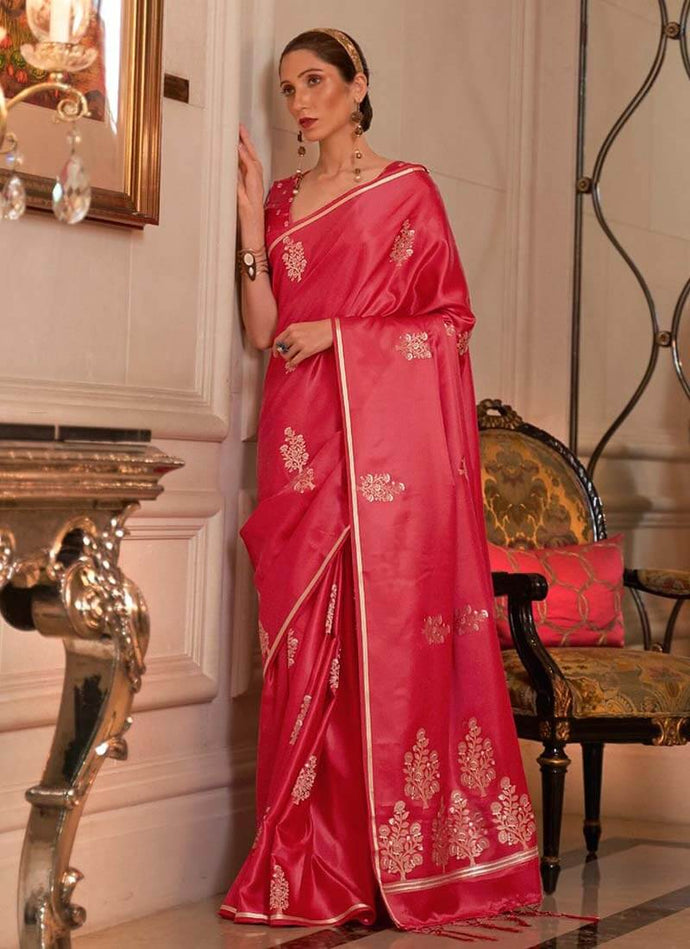 Astonishing Silk base Red color Plain Saree with Silk weave work