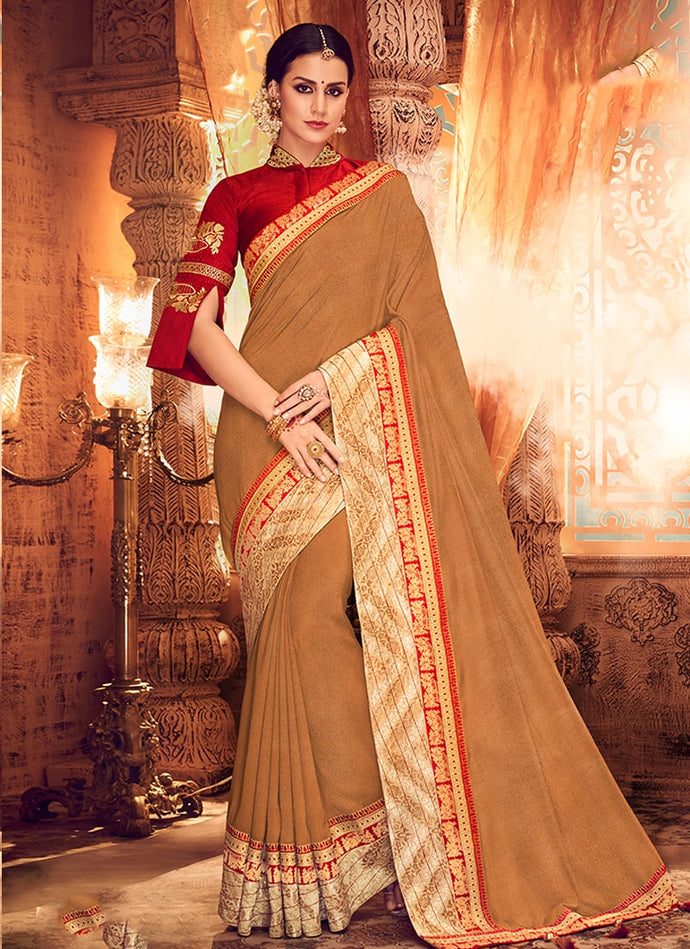 beige and red multi colored georgette silk base printed saree