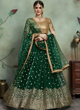 Load image into Gallery viewer, buy Bottle Green Color Soft Net Base Sequins Work Lehenga Choli
