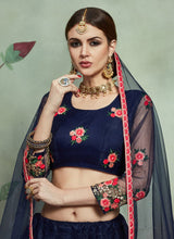 Load image into Gallery viewer, Order Inspiring Navy Blue Color Soft Net Base Thread And Embroidery Work Lehenga Choli
