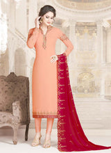 Load image into Gallery viewer, Elegant Peach color Georgette base Stone-Zari work Pant style suit
