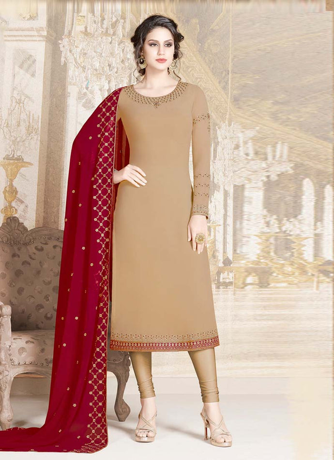 Enthralling Georgette base Light Brown color Stone work Pant style suit