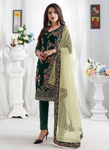 Load image into Gallery viewer, Amazing green partywear embroidered velvet base salwar suit
