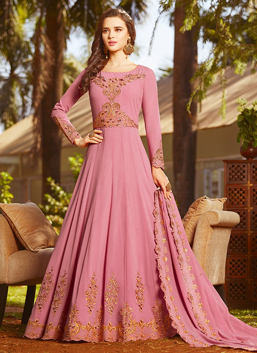 most favorite pastel pink colored designer embroidered gown