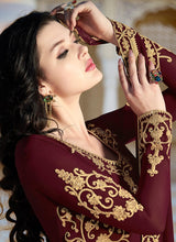 Load image into Gallery viewer, Online Chilli red colored embroidered designer gown
