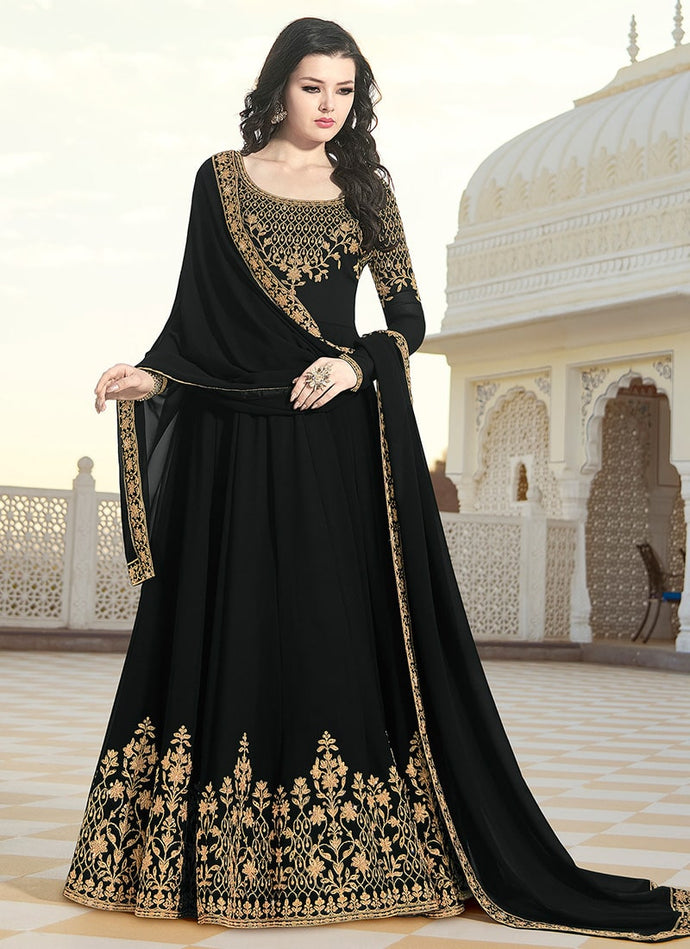 beauty black colored embroidered designer gown